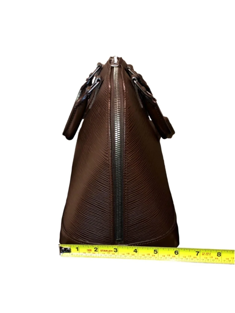LOUIS VUITTON Moka Brown Epi Alma Hand Bag LV Leather Strap with Silver Hardware
